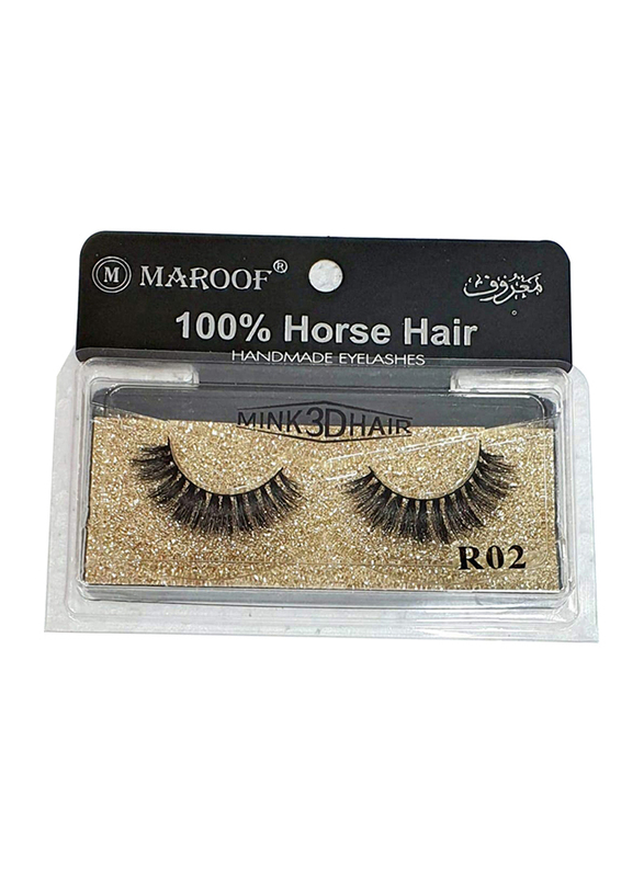 Maroof Mink 3D Hair Handmade Eyelashes, R02 Black, Black